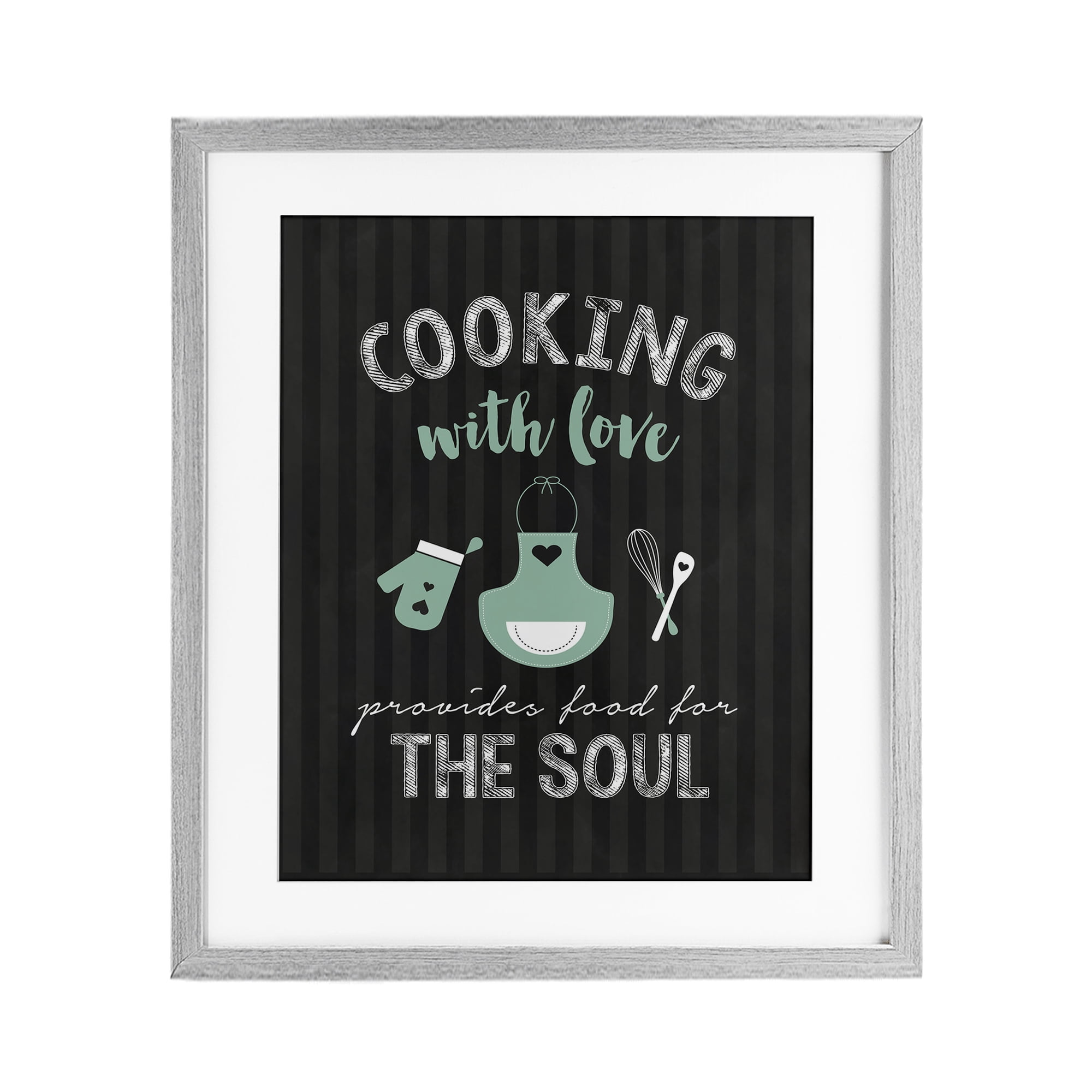 Food For Soul Black & Green Gray Framed Print Under Glass, design by Lettered and Lined