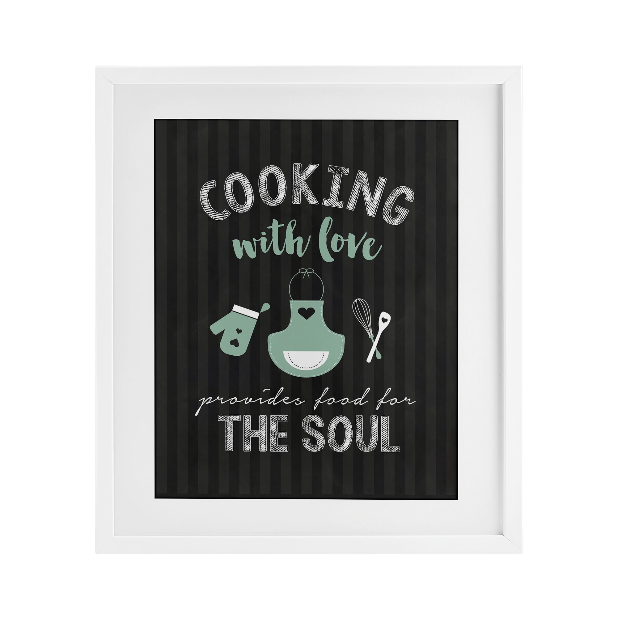 Food For Soul Black & Green White Framed Print Under Glass, design by Lettered and Lined