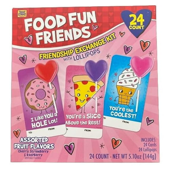 Food Fun Friends Friendship Exchange Kit with Lollipops - 24 Count Assorted Fruit Flavors