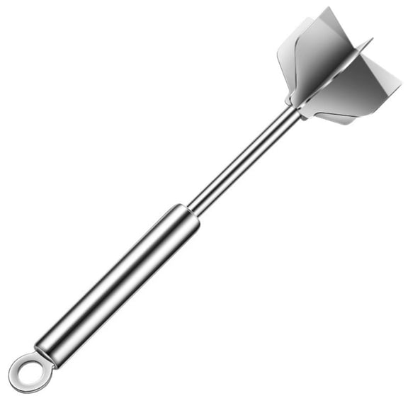 Food Grade 304 Stainless Steel Meat Masher 6-Blade Ground Beef Chopper Ergonomic Integrated Handle Dishwasher Safe Kitchen Prep Utensil