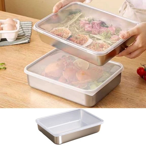 Food Grade 304 Stainless Steel Prep Tray With Lid For Kitchen Cooking Baking Marinating Serving And Organizing In Tableware Category, 9.847.871.97 inch, Silver