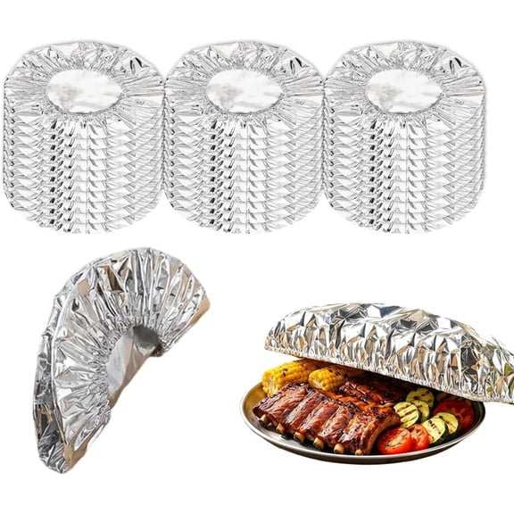 Food Grade Aluminum Foil Food Cover, 2026 New Insulated Food Cover and Portable Elastic Food Cover for Kitchen, Durable Foil Bowl Cover for Picnic Restaurant Use (Aluminum, 30)