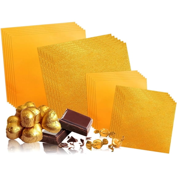 Food Grade Aluminum Foil Wrapping Paper for Chocolate Bars, Candy Heavy Duty Gift Wrap for Christmas Wedding Birthday (3.9x3.9 & 5.9x5.9 Inch) Baking & Craft Supplies (400Pcs)