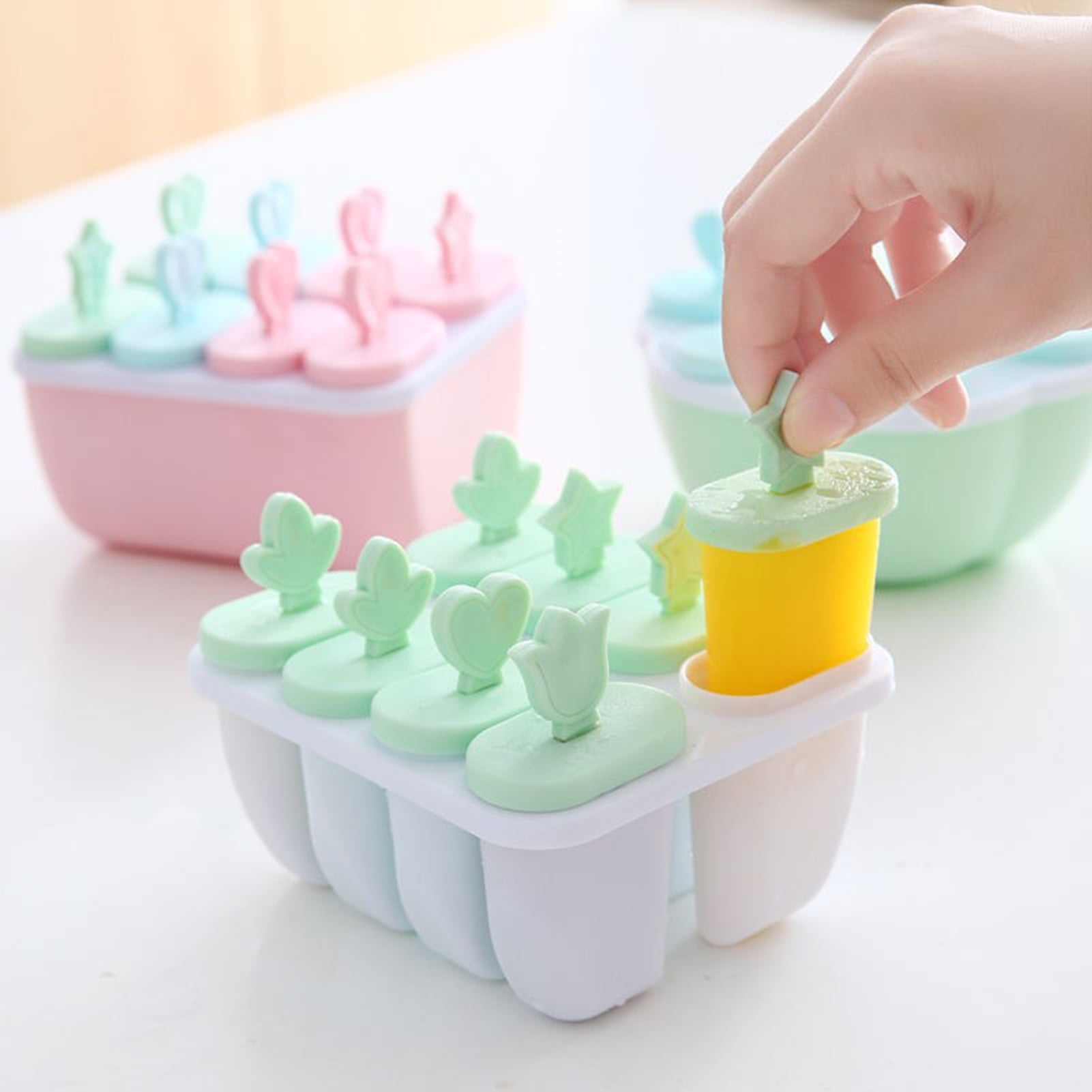  Set of 8 Silicone Ice Cream Mould 4 Cavity Ice Lolly Mold  Reusable Oval Cake Pop Molds Cakesicles Mold Baking Molds with 200 Pieces  Wooden Sticks for DIY Making Ice Candy