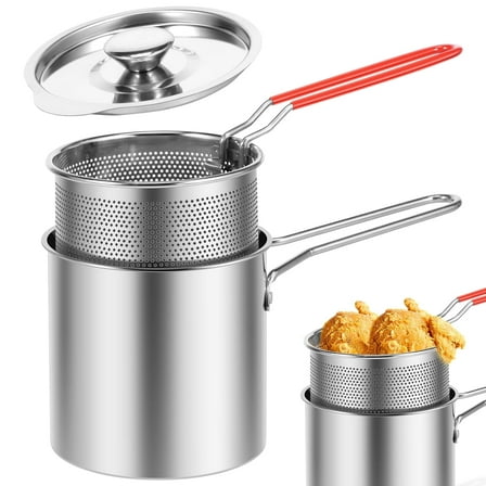 Food Grade Deep Fryer – Stainless Steel Pot, Strainer, Lid, Portable for Fish/Chicken/Fries(Size:3 pcs)