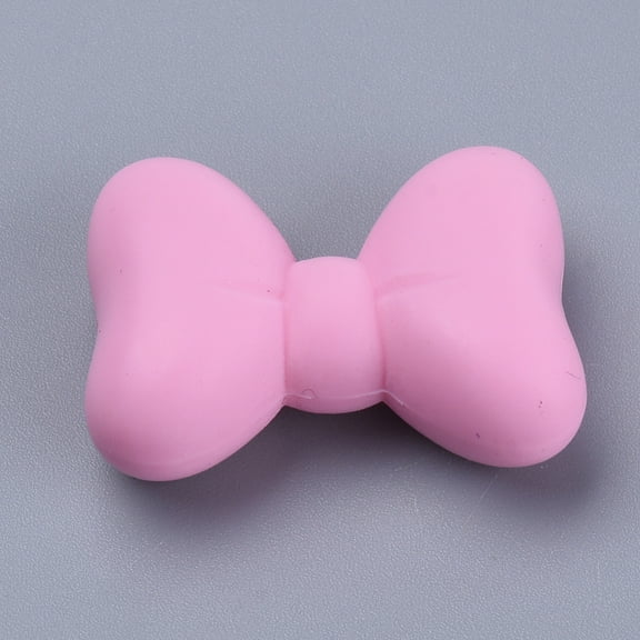 Food Grade Eco-Friendly Silicone Beads Bowknot Pink 21x29x10.5mm Hole: 2mm
