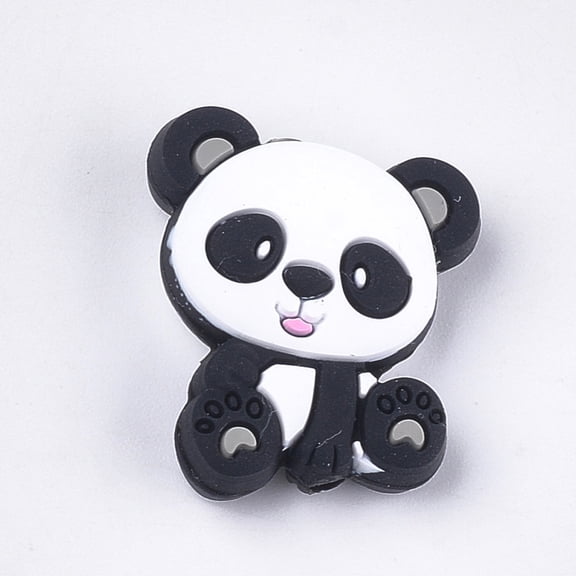 Food Grade Eco-Friendly Silicone Focal Beads Panda Light Grey 27.5x22.5x8mm Hole: 2mm
