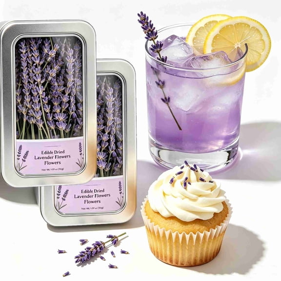 Food Grade Edible Lavender Sprigs Pack in Metal Storage Tin, 100g Natural Dried Lavender Stems, Dried Lavender Garnish for Cocktail Bar Drinks, Cake Decoration, Culinary Cooking & Home Aromatherapy