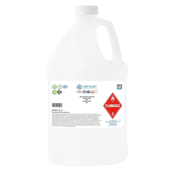 Lab Alley Ethanol Chemical Solvent, 200 Proof Food Grade, Kosher, Halal, 1 Gallon