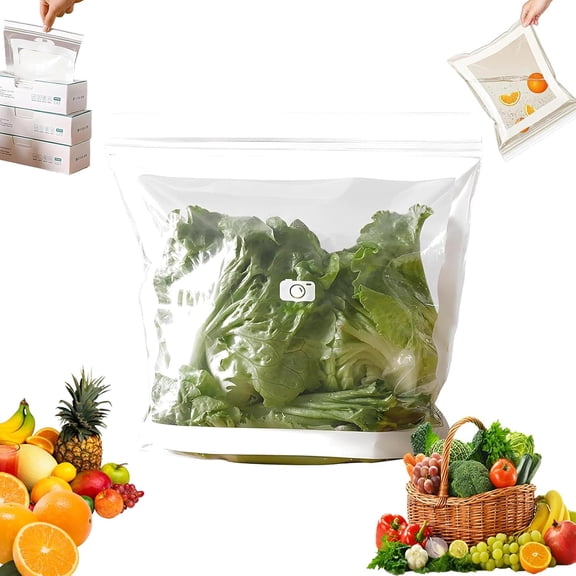 Food Grade Fresh-Keeping Bags, Long Sealed Bags For Vegetables, Food Storage Bags, Double Seal Reusable Produce Bag, for Fruit Vegetable Refrigerator Storage Kitchen