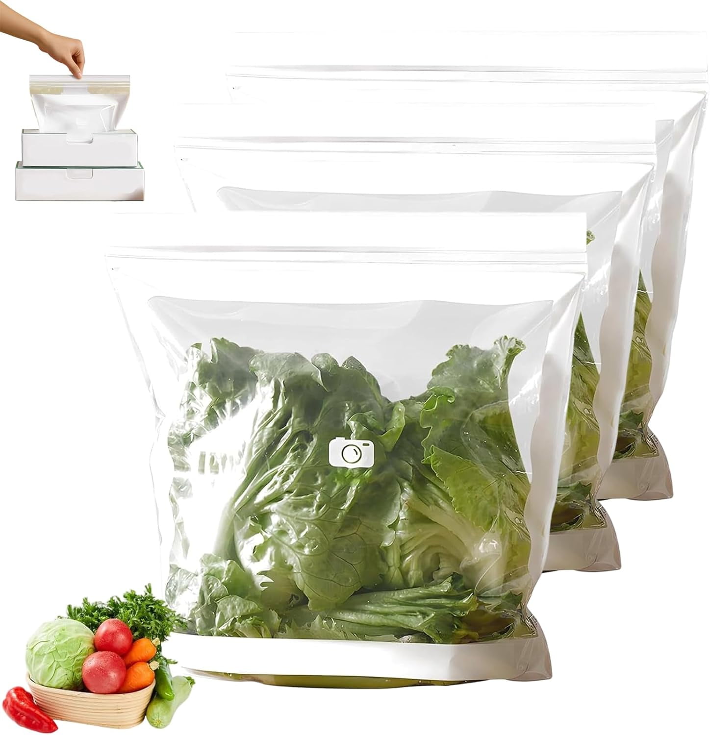 Food Grade Fresh-Keeping Bags, Plastic Produce Bags, Food Storage Bags, Double Seal Reusable Slider Freezer Bags Refrigerator Storage for Fruit Vegetable Kitchen(L*3Set)