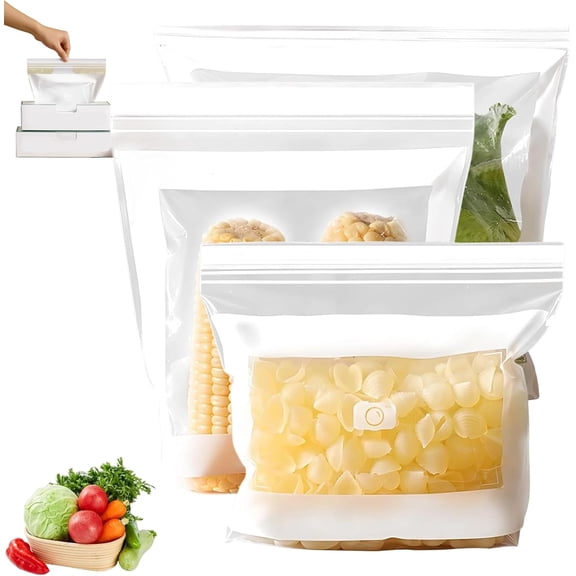 Food Grade Fresh-Keeping Bags, Plastic Produce Bags, Food Storage Bags, Double Seal Reusable Slider Freezer Bags Refrigerator Storage for Fruit Vegetable Kitchen(S*1Set+M*1Set+L*1Set)