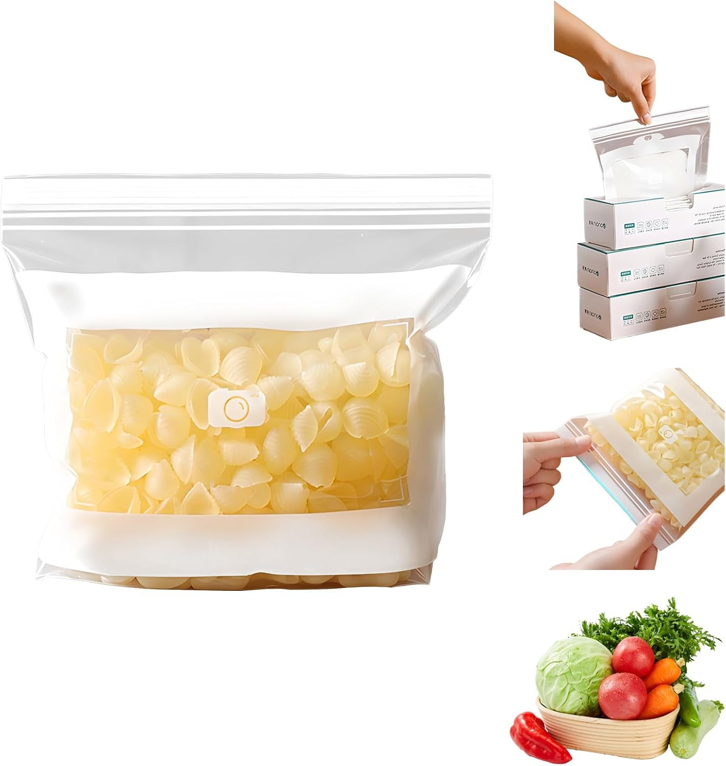 Food Grade Fresh-Keeping Bags, Reusable Plastic Produce with Dual Interlocking Seal, Clear Long Sealed Bags for Vegetables Fruits Refrigerator Freezer Kitchen Organization.