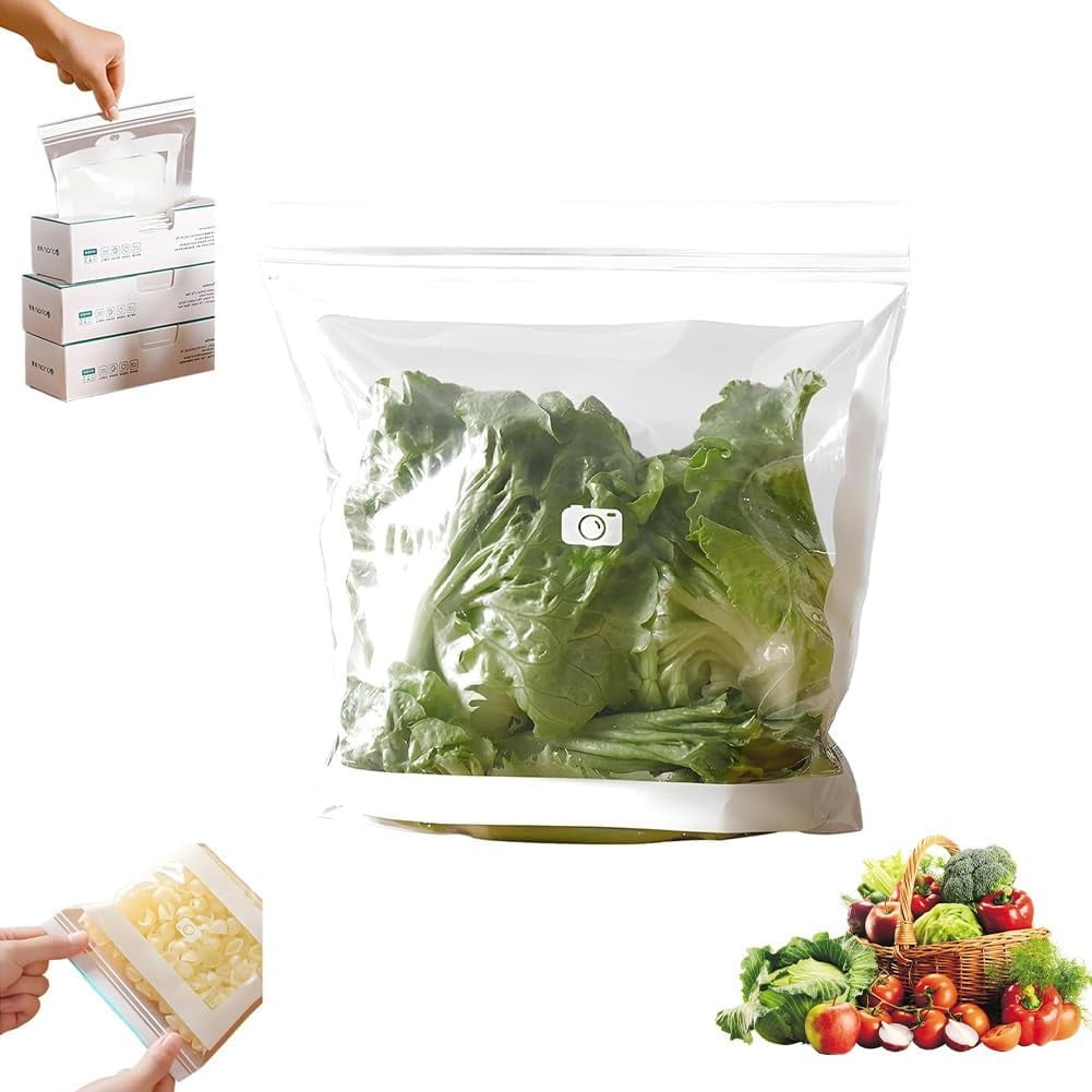 Food Grade Fresh-Keeping Bags, Reusable Slider Freezer Long Sealed Bag, Fridge Covers for Vegetables and Meat Bags, Plastic Produce Bag, Food Storage Bages for Fruit Vegetable Kitchen