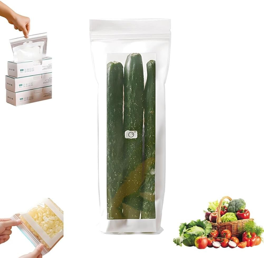 Food Grade Fresh-Keeping Bags, Reusable Slider Freezer Long Sealed Bag, Fridge Covers for Vegetables and Meat Bags, Plastic Produce Bag, Food Storage Bages for Fruit Vegetable Kitchen