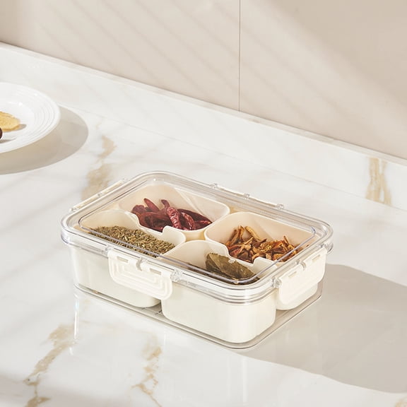 Food Grade Fruit Salad Preservation Box | Sealed 4 Compartment Storage Container | Dishwasher Safe Plastic | White Transparent | Portable Refrigerator Organizer | Odor Reducing | 9.25 x 6.69 x 2.56