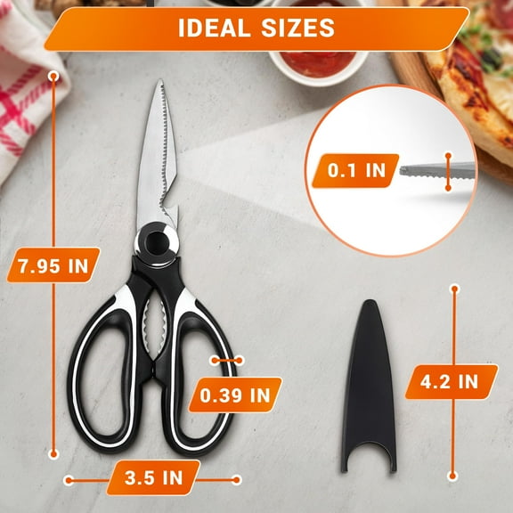Food Grade Kitchen Scissors 2 Pack - Heavy Duty Stainless Steel Cooking Shears for Cutting Meat, Food, Fish, Poultry, Multipurpose Sharp Sissors for Dishwasher Safe, Black & White