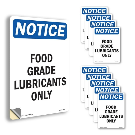 Food Grade Lubricants Only OSHA Notice Vinyl Decal Label 5 Inch x 3.5 Inch - 10 Pack