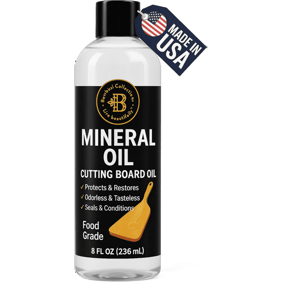Food Grade Mineral Oil - 8 oz Cutting Board Oil for Bamboo & Wooden Boards, Kitchen Utensils - Premium Mineral Oil Nourishes, Protects, Restores Butcher Blocks and Wood Supplies