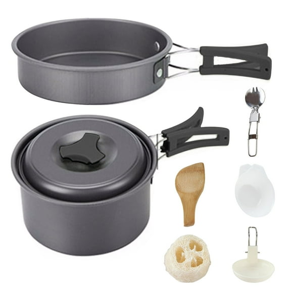 Food Grade Non Stick Aluminum Camping Cookware Kit, Fast Heat Conduction Complete Cooking Set, Space Saving Stackable Tableware for Hiking Picnic BBQ Backpacking Field Use