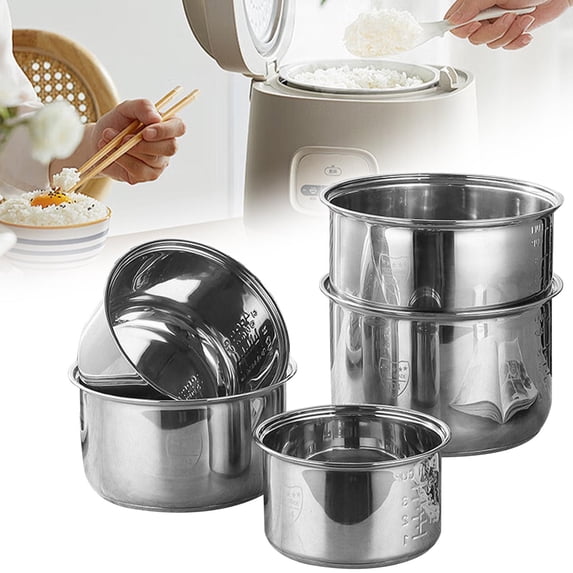 Food Grade Non-Stick Stainless Steel Inner Pot for Multifunctional Electric Rice Cooker, Replacement Cooking Pot, Easy Clean Inner Tank for Home Kitchen Cooker Parts and Accessory, 8*4in, Sliver