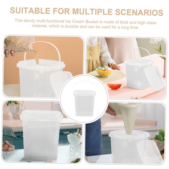 Food-Grade PP Storage Bucket with Lid & Handle, Reusable Clear Ice Container for Kitchen & Catering