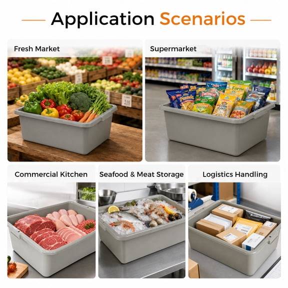 Food Grade Plastic Bus Tub with Lid, Gray Heavy Duty Commercial Utility Storage Container for Kitchen Restaurant Prep 6 Pack