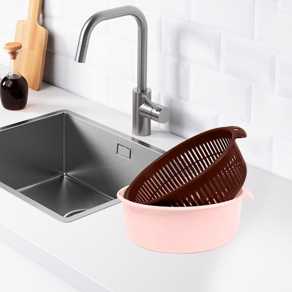 Food Grade Plastic Drainage Basket - Large Double Sink Colander for Washing Vegetables and Fruit - Kitchen Strainer Storage Container for Draining Drying Produce - Home Cooking Accessories 9 Inch