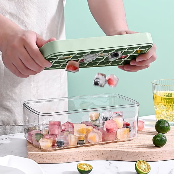 Food Grade Plastic Ice Storage Box with Lid for Homemade Ice Cubes, Easy to Clean and Portable for Refrigerator Use Green