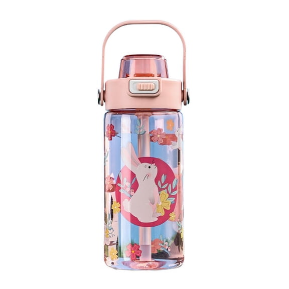 Food-Grade Plastic Kids Straw Cup With Cartoon Design Spill-Proof And Reusable In 4 Colors