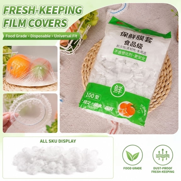 Food Grade Plastic Wrap Covers 100 Count - Disposable Bowl & Plate Covers for Refrigerator, Stretchable