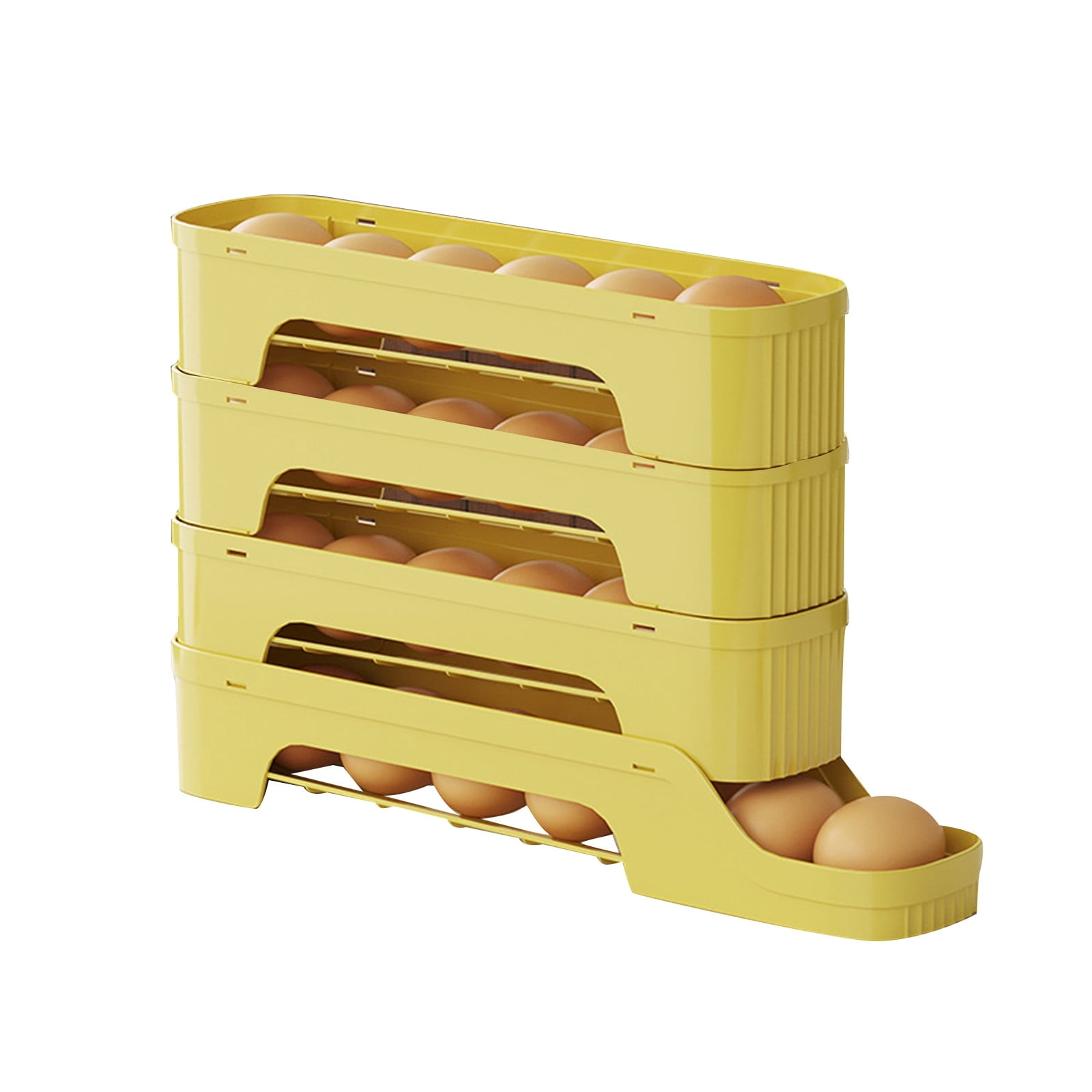 Food Grade Refrigerator Egg Holder Large Capacity Sliding Tray Auto Roll Design Stackable Storage Container For Fridge Organization
