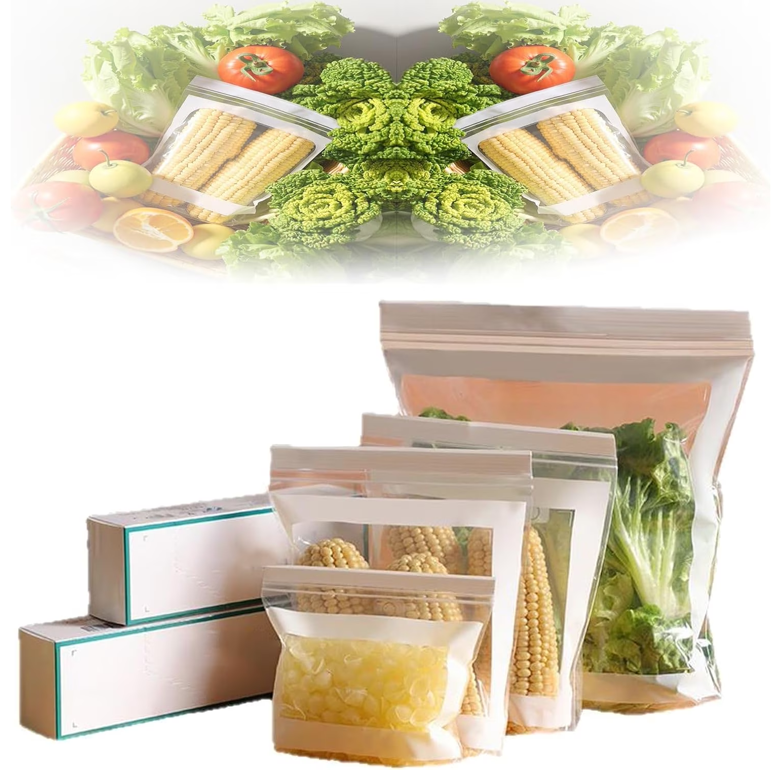 Food Grade Reusable Slider Food Storage Bags – Plastic Produce Bags for Fruit & Vegetable, Freezer & Refrigerator Storage, Kitchen Organization Essential (RL 30 PCS)