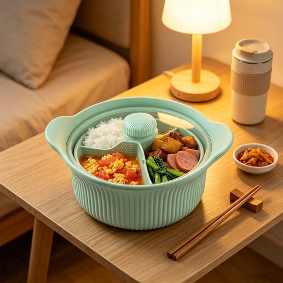 Food-Grade Silicone Cooking Pot With Divided Inner Bowl, 2-Layer Microwave-Safe Steamer, Leakproof Multi-Use Cookware for Meal Prep