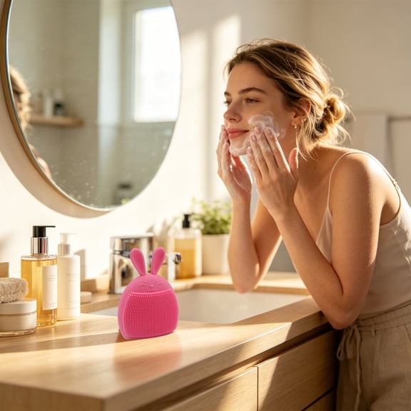 Food Grade Silicone Facial Cleansing Brush, Soft Zoned Bristle Massage Tool, Portable Waterproof Face Scrubber, Gentle Cleaner for Deep Pore Cleansing, Oil Removal for Home,Daily Skin Care