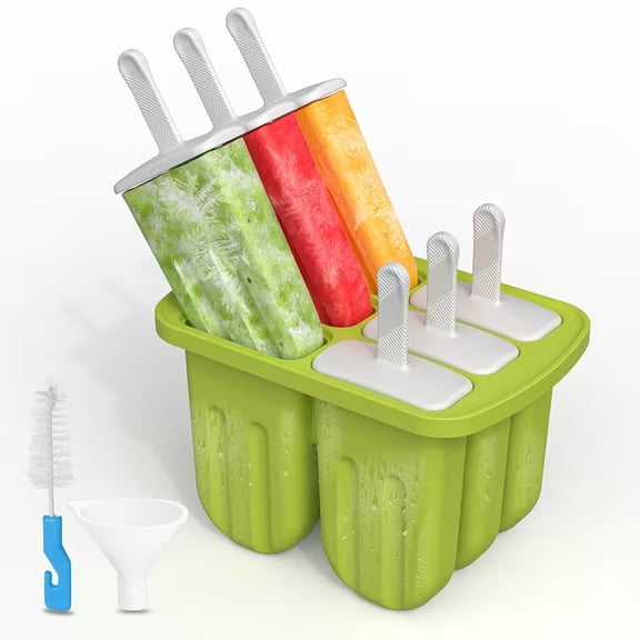 Food Grade Silicone Ice Cream Mold Kit - DIY Popsicle Making Tools with Reusable Plastic Stick, Brush and Funnel