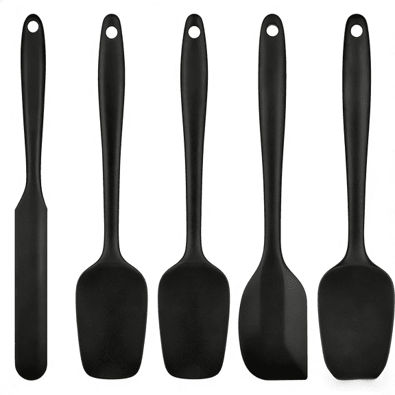 TAIMASI 5-Piece Silicone Spatula Set, Food Grade Rubber Kitchen Utensils, BPA-Free Heat Resistant Nonstick Cookware Tools, Black