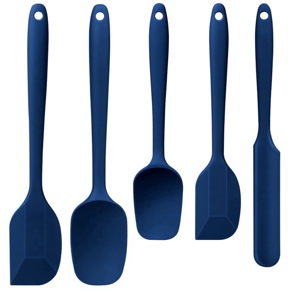 Food Grade Silicone Rubber Spatula Set, TAIMASI 5 Pcs Kithen Cooking Mixing Utensil Set, BPA-Free High Heat Resistant Non Stick Dishwasher-Deep Blue