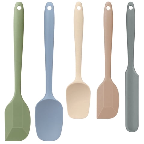 Food Grade Silicone Rubber Spatula Set, TAIMASI 5 Pcs Kithen Cooking Mixing Utensil Set, BPA-Free High Heat Resistant Non Stick Dishwasher-Light color