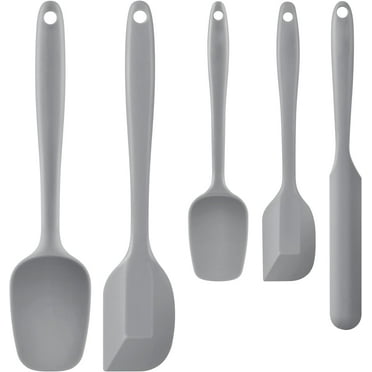 Food Grade Silicone Rubber Spatula Set for Baking, AOKIWO 5Pcs Cooking Utensil Set, High Heat Resistant Non Stick Dishwasher BPA-Free-Gray