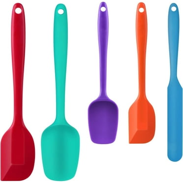 Food Grade Silicone Rubber Spatula Set, AOKIWO 5 Pcs Kithen Cooking Mixing Utensil Set, BPA-Free High Heat Resistant Non Stick Dishwasher Multicolor