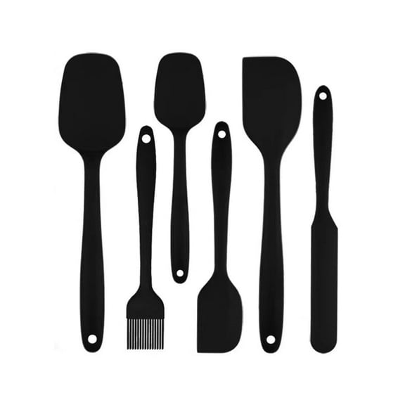 Food Grade Silicone Rubber Spatula Set for Kitchen Baking,Cooking,and Mixing High Heat Resistant Non Stick Dishwasher Safe BPA-Free Black Set of 6