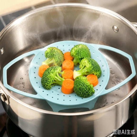 Food Grade Silicone Steamer Rack, Heat Resistant Round Silicone Steam Tray with Double Handles for Veggie Bun Cooking