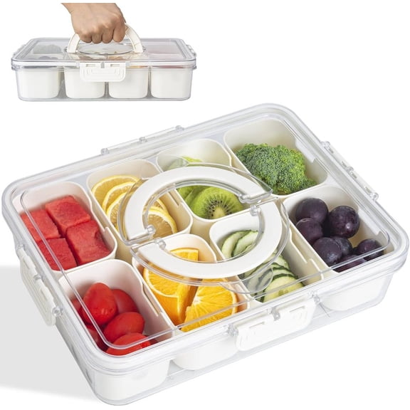 Food Grade Snack Box with 8 Removable Compartments Airtight Lid & Foldable Handle