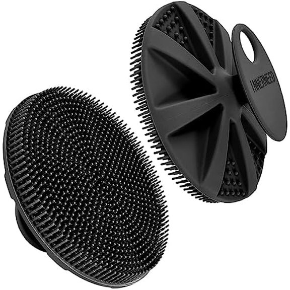 Food-Grade Soft Silicone Body Scrubber Shower Brush Handheld Cleansing Skin Brush, Gentle Exfoliating and Lather Well (Black)