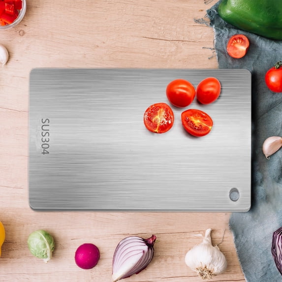 Food Grade Stainless Steel Cutting Board 304 - 13.3"x9" Large Chopping Board for Meat Fruit Vegetables - Easy Clean Dishwasher Safe - Silver