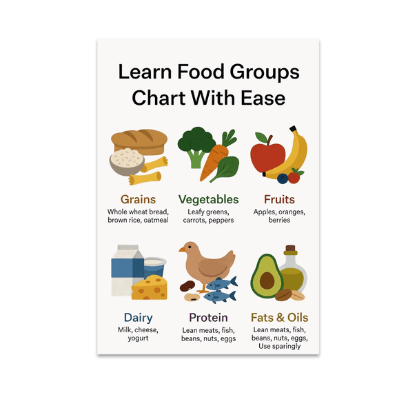 Food Groups Study Aid Chart - Learners and Educators - 13x19 Poster Print