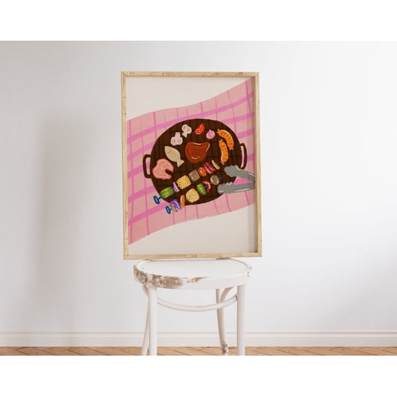 Food Illustration Wall Art, Colorful Wall Art, Grill Wall Art, Acrylic Art, Art, Dining Room, Kitchen Art Print, Barbeque Print Wall Art, Modern Wall Decor, 16x24 UNFRAMED