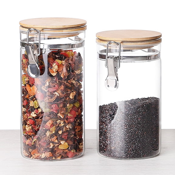 Food Jar with Lid Bamboo Wooden Sealed Storage Can Transparent Container Glass Bottle Heatable