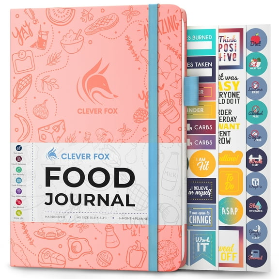 Clever Fox Food Journal - Daily Food Diary, Meal Planner to Track Calories & Nutrients, Weight Tracker Notebook, A5 (Light Pink)